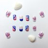 Sutaozhi 4th of July Press on Nails Short Square French Tip Fake Nails with Glitter Stars Rhinestones Fireworks Design Acrylic Glue on Nails Patriotic False Nails for Independence Day Nails Kit 24Pcs