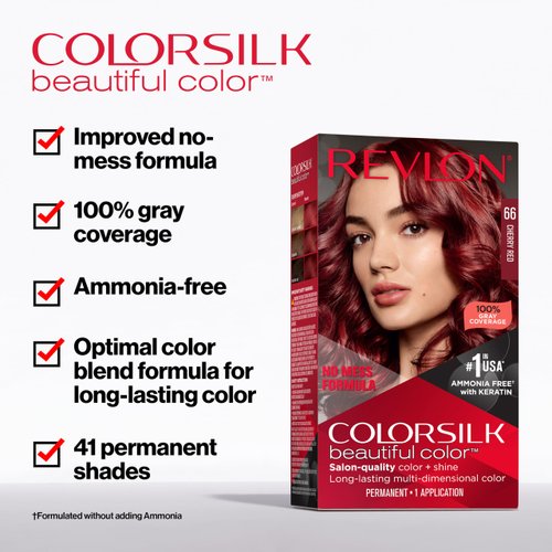 Revlon ColorSilk Beautiful Color Permanent Hair Color, Long-Lasting High-Definition Color, Shine & Silky Softness with 100% Gray Coverage, Ammonia Free, 45 Bright Auburn, 3 Pack