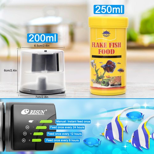 Ycozy Automatic Fish Feeder for Aquarium Auto Food Dispenser with Timer for Small Tank, Aquariums - Battery/Plug-in Powered Feeders for Goldfish/Koi/Turtle, Resun AF2020
