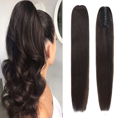 Rich Choices Claw Clip Ponytail Extension Human Hair 20 Inch Real Hair Ponytail Extension Balayage #1B Natural Black 120g One Piece Clip In Long Ponytail Hair Extensions Straight For Women