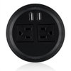 Kungfuking Desktop Power Grommet Power Outlet Socket Desk Data Center 2 Outlet with 2 USB Ports with 10 FT Extension Cord Black