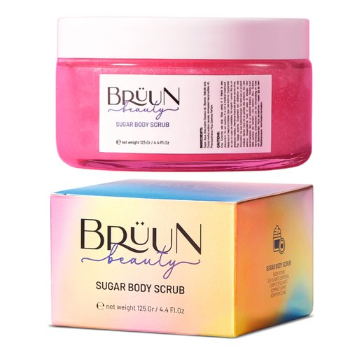 BRÜUN Body Scrub Cream- A 4.4 Fl oz. Watermelon Scented Organic Body Exfoliating Scrub with vitamin E for Underarm and Bikini Area- Pure Fluffy and Gentle Sugar Scrub for Women, Men and Girls