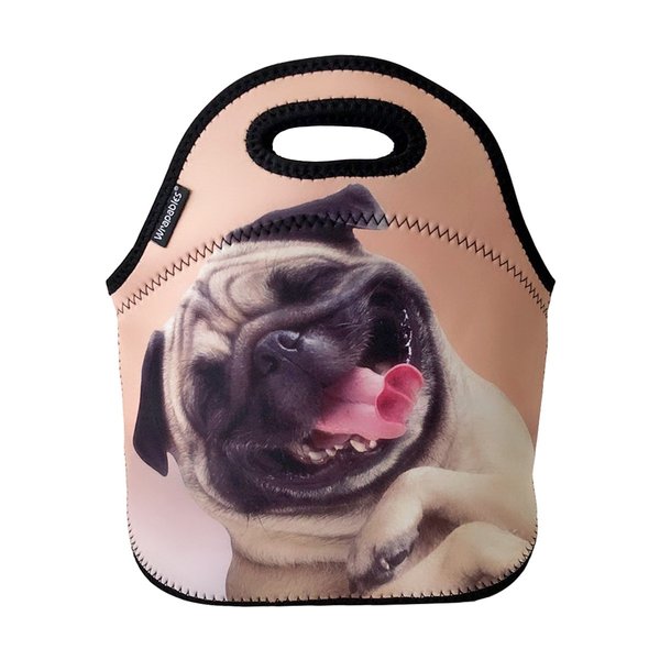 allydrew Insulated Neoprene Lunch Bag Zipper Lunch Box Tote, Happy Pug