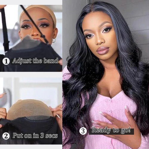 Turuwu Wear and Go Glueless Wigs Human Hair Pre Plucked Pre Cut Body Wave Lace Front Wigs Human Hair for Women 5x5 HD Lace Closure Wigs Human Hair for Beginners 18Inch Natural Black 180% Density