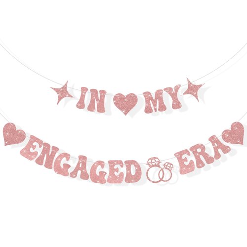 Breling Pre-Strung In My Engaged Era Banner 20 Ft Engagement Party Decorations Engagement Foil Banner Happy Engagement Party Banner Bachelorette Banner Bachelorette Party Decor Supplies (Pink)
