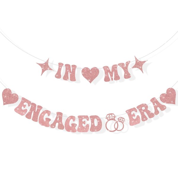 Breling Pre-Strung In My Engaged Era Banner 20 Ft Engagement Party Decorations Engagement Foil Banner Happy Engagement Party Banner Bachelorette Banner Bachelorette Party Decor Supplies (Pink)