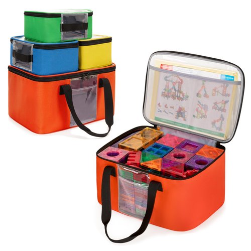 Rexmica 4 Pack Magnetic Tiles Storage Bag, Multifunction Toy Storage Organizer Bag, Magnetic Tiles Travel Bag Case with Visible Top for Magnet Building Tiles, Board Game, Puzzle, Car Toy