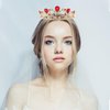 Frcolor Red Crystal Crown,Baroque Ruby Belle Crown Bridal Wedding Rhinestone Tiara Hair Accessories for Women Girls