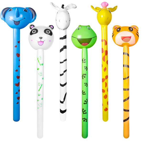 Novelty Place 6 Pcs Inflatable Animals Stick with Sound - Jungle Safari Animal Balloons Stick Blow Up Toys for Kids Animal Theme Birthday Party Favors and Decorations