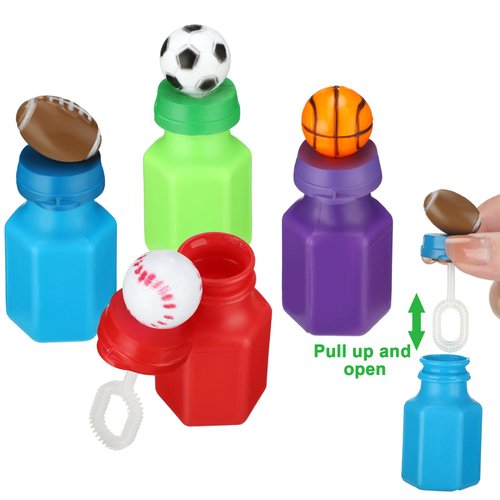 Simgoing 24 Pack Sport Balls Bubble Bottles Mini Bubbles Party Favors Assorted Balls Bubble Wand Bottles Include Soccer Basketball Football Baseball Sport Party Favors for Kids Outdoor Indoor Activity