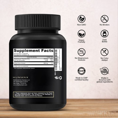 HUMANX Spermidine+ (USA Third Party Tested) - Spermidine-Rich Wheat Germ Extract & Zinc to Activate Cellular Renewal - Non-GMO, Spermidine Capsules - Supports Healthy Aging - Spermidine Supplement