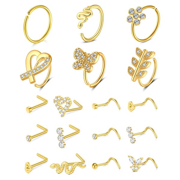 D.Bella Surgical Steel Nose Ring Gold 20G Rings Hoops Studs for Women Men Piercings 20 Gauge Piercing jewelry