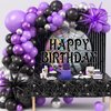 Winrayk Purple and Black Birthday Party Decorations Supplies for Girls Kids with Starburst Balloon Garland Arch Kit Birthday Backdrop Spider Web Tablecloth Halloween Black Purple Birthday Decorations