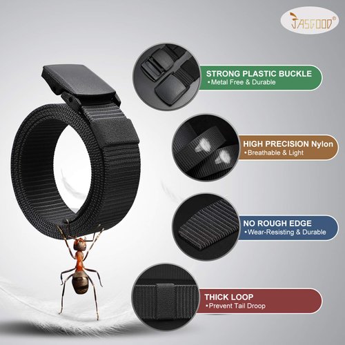 JASGOOD Nylon Military Tactical Men Belt 2 Pack Webbing Outdoor Web Belt With Plastic Buckle Snow Pants Belts, A-Black+Green Khaki, Fits Pant up to 40 Inch