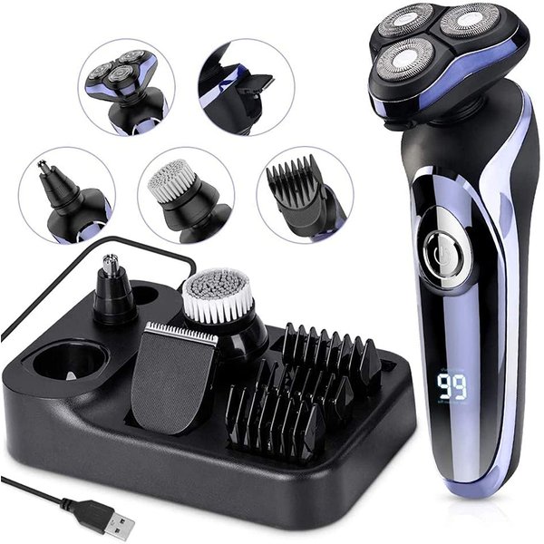 Electric Razor for Men, 4 in 1 Rotary Men Shaver Beard Trimmer, Electric Shaver Waterproof USB Fast Charging, Cordless Beard, Nose, Hair Trimmer, Men Electric Razor Best Gift for Dad, Boyfriend