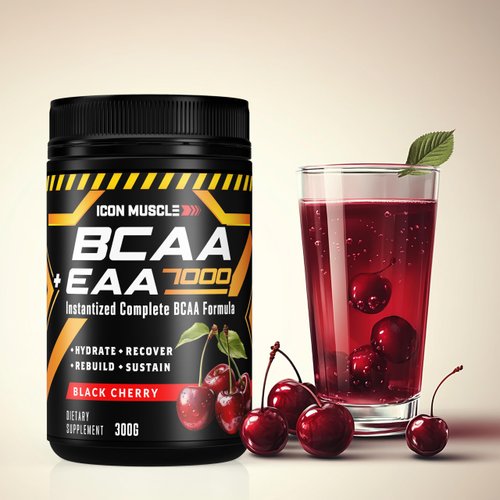 Icon Muscle BCAA + EAA 7000 | Black Cherry | Essential Amino Acid | Branch Chain Amino Acids | BCAA Powder | Muscle Recovery | Hydration | Electrolytes | Muscle Strength | Men & Women | 30 Servings