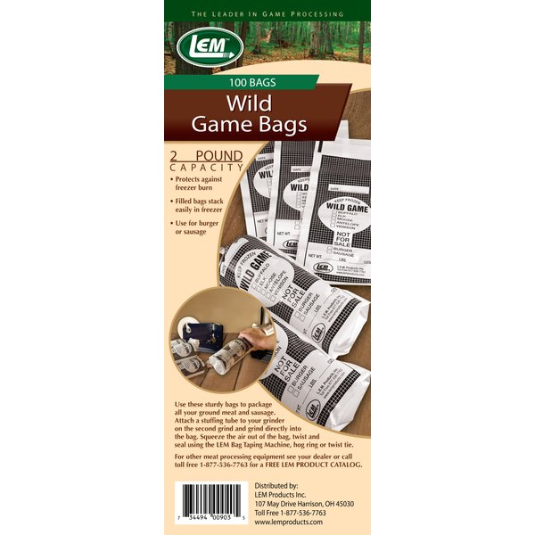 LEM Products 2 lb. Wild Game Bags, Polyethylene, White and Black, 100 Count