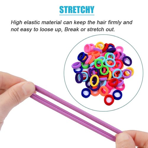 100 PCS Baby Hair Ties, Elastic Hair Bands Small Hair Ties for Girls Rubber Bands Elastic Ponytail Holders (10 Colors)
