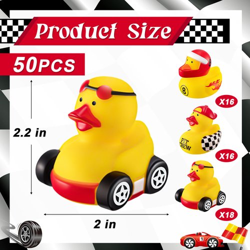 Shappy 50 Pieces Race Car Driver Rubber Duckies 2 Inch Mini Rubber Ducks for Baby Shower Birthday Party Decorations Gift Classroom, 3 Designs