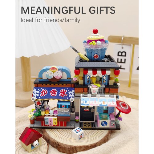 LUOGFYNI Japanese Street View Shaved Ice Shop Building Blocks Set, Ice Cream Store Simulation Creative Model, Mini Bricks Construction Building Toy, Gifts for Adults Kids (1219)