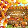 Happy Thanksgiving Party Decorations Indoor, Thanksgiving Backdrop Banner with Balloons Garland Arch Kit for Thanksgiving Fall Autumn Party Supplies