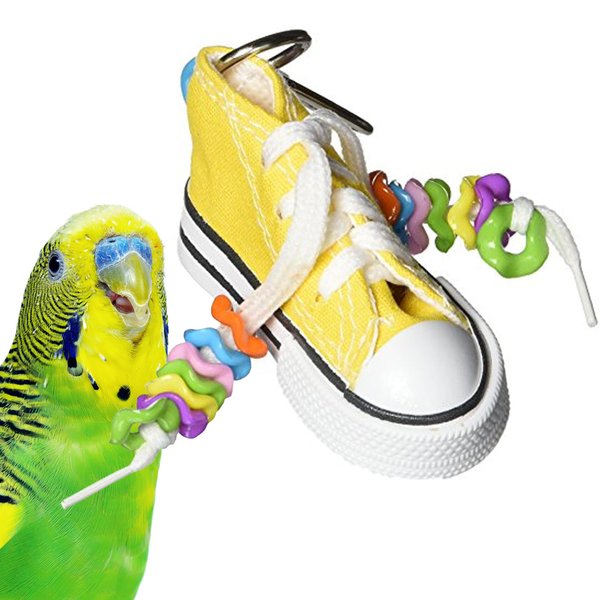 Super Bird Creations SB719 Beaker Sneaker Bird Toy for Parrotlets, Parakeets, Cockatiels, Lovebirds, ringnecks, Medium Conures - Mini Colorful Canvas Sneaker - Small/Medium Bird Size, 6" x 2"