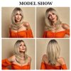 Esmee Synthetic Wigs Long Straight Layered Hairstyle Ombre Black Blonde Gray Ash Full Wigs with Bangs for white Women