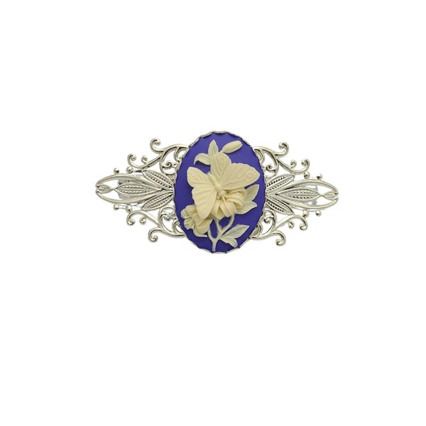 FS Brand Purple Butterfly Cameo Silver Filigree Barrette Hair Accessory.