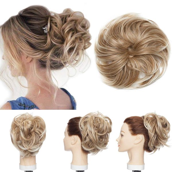 Hairro Messy Hair Bun Extensions Fluffy Tousled Scrunchie Synthetic Up Do Scrunchy Updo Chignons With Elastic Rubber Band Highlight Scrunchies Wrap On Instant Ponytail Hairpiece For Women 80g #27T613