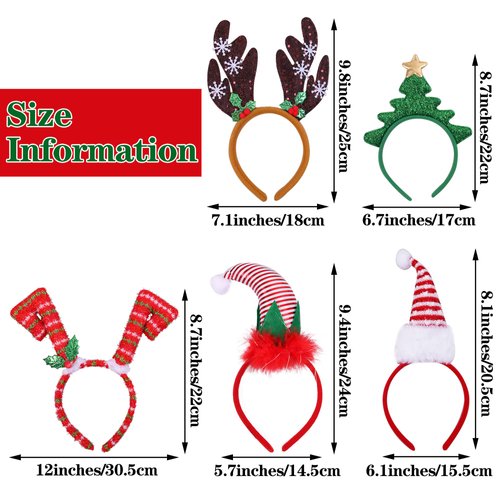 Aneco 9 Pack Christmas Headbands Christmas Glasses Frames Xmas Party Hat Headwear Christmas Costume Accessory for Christmas Party Supplies