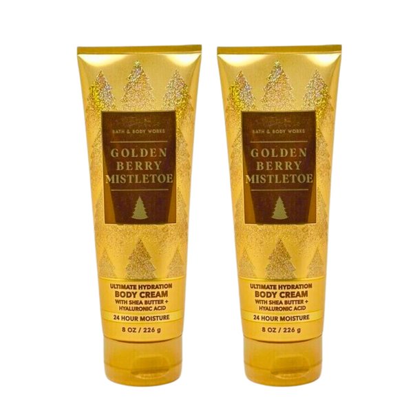 Bath & Body Works Ultra Shea Body Cream, 8oz Each, Pack of 2 (Golden Berry Mistletoe)