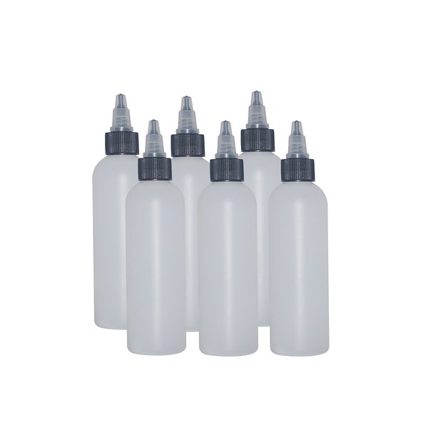 WM (Bulk Set of 6) 8 oz Refillable, Squeezeble, Applicator Natural Bottle with Twist Open Yorker Cap – Mfg. USA. Use (Natural)
