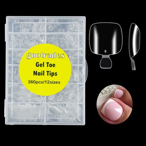 360Pcs Soft Gel Toe Nail Tips for Soak off Gel Extension Systems, Short Pre-shaped Full Cover False Toenails Gel Tips Clear Press on Nails,12 Sizes Summer Toe Tips for Home DIY Salon Manicure.