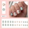 24 Pcs Green Square Press on Nails Short Fake Nails with Glue Glossy Acrylic Glue on Nails Spring Summer False Nails with Leaves Designs Full Nail Tips Reusable Stick on Nails for Women Girls
