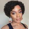 Fancy Hair Short Curly Human Hair Wigs For Black Women Side Part Pixie Cut Kinky Curly Wig Natural Black Deep Curly No Lace Front Brazilian Remy Human Hair Wig for Women Daily Use