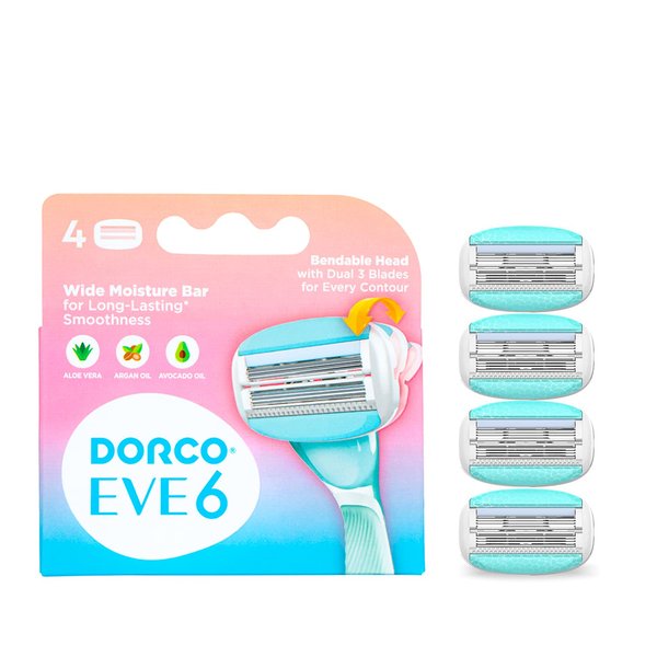 EVE6 Razor for Women, 6 long-lasting blades for Eve6 Razor [4 Refills] - 4 Cartridges only