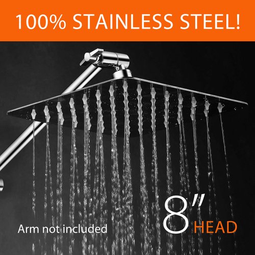 HotelSpa 8-inch 100% Stainless Steel Rainfall Shower Head with Ultra-Thin Low Profile, Waterfall Coverage, and 64 Easy-to-Clean Jets, Simple Install Without Tools – Chrome Finish