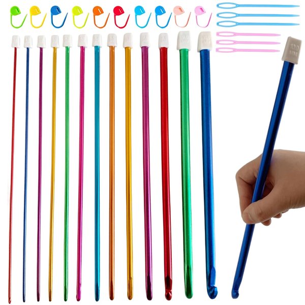 Cdrompy 13 Sizes(2mm-10mm) Tunisian Crochet Hooks Set,29 PCS Tunisian Crochet Hooks,Long Crochet Hooks,Afghan Crochet Hooks