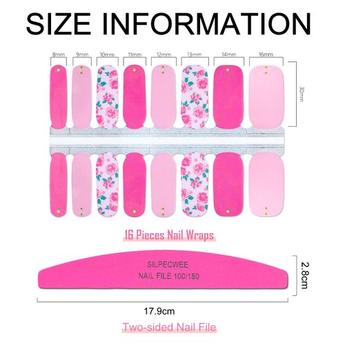 SILPECWEE 5 Sheets Flower Nail Wraps for Women Nail Polish Strips Solid Color Gel Nail Strips Self Adhesive Nail Polish Stickers Fingernails Manicure Sticker Nails Accessories with 1pc Nail File