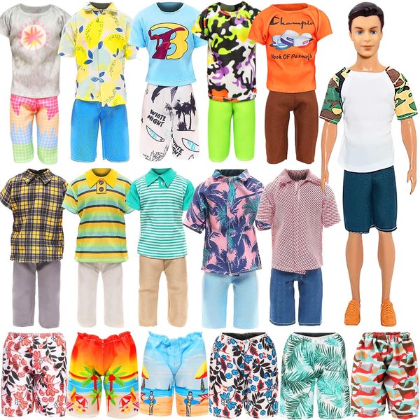 UNICORN ELEMENT 12 Items Random Doll Clothes for 11.5 Inch Boy Doll Include 4 Sets T-Shirt+Pants, 4 Pairs of Swimming Trunks