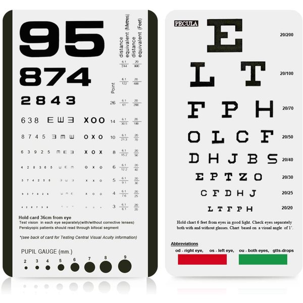 Eye Chart, Pocket Eye Chart, Snellen Pocket Eye Chart, Rosenbaum Pocket Eye Chart (2 in 1)