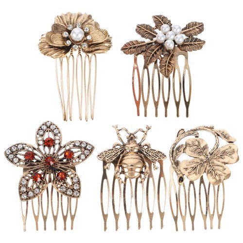 Ipetboom 5Pcs Vintage Hair Side Combs Retro Diamonds Hair Comb Barrette French Hair Pin Decorative Hair Combs Women Fashion Flower Girls Accesories Pins for Wedding Accessories