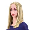 SWACC 14-Inch Short Straight Middle Part Hair Wig Medium Length Synthetic Heat Resistant Wigs for Women with Wig Cap (Dirty Blonde Highlights)