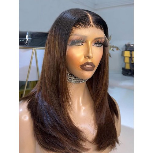 Youleas Ombre Lace Front Wig Human Hair 180% Density 13x4 Pre Bleached Pre Plucked Human Hair Wig 1B/4 Bob Wig Human Hair HD Invisible Lace Front Wigs Human Hair Straight Real Hair Wigs (20inches)