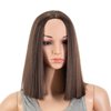 SWACC 12 Inch Short Length Straight Middle Part Hair Wig Synthetic Heat Resistant Wigs for Women with Wig Cap (Dark Brown-4#)