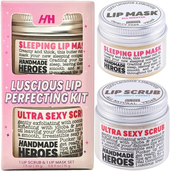 100% Natural Lip Scrub, Vegan Conditioning Coconut Lip Exfoliator, Gentle Exfoliant, Sugar Lip Polish and Lip Exfoliator Scrubber for Chapped and Dry Lips, (Lip Scrub and Lip Mask Gift Set)