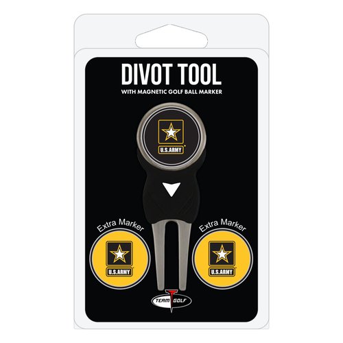 Team Golf Military Army Divot Tool Pack with 3 Golf Ball Markers Divot Tool with 3 Golf Ball Markers Pack, Markers are Removable Magnetic Double-Sided Enamel