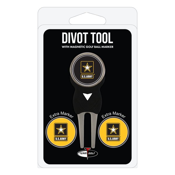 Team Golf Military Army Divot Tool Pack with 3 Golf Ball Markers Divot Tool with 3 Golf Ball Markers Pack, Markers are Removable Magnetic Double-Sided Enamel