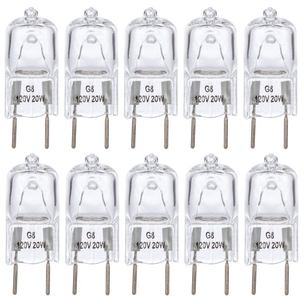 Simba Lighting Halogen Light Bulb G8 T4 20W JCD Bi-Pin (10 Pack) Shorter 1-3/8" (1.38") Length for Under Cabinet Puck Lights, Kitchen Hood, Landscape Lights, Desk Lamps 120V Dimmable, 2700K Warm White