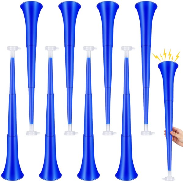 Honoson 8 Pieces Collapsible Stadium Horn 24 Inch Plastic Trumpet Vuvuzela Horn Blow Horn Noisemakers for Sporting Events Graduation Games School Sports Party Supplies Favors Accessories (Blue)